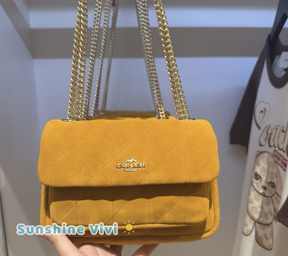 NWT Coach Elodie Crossbody Bag 18 With Quilting CEU18 suede/Gold/Marigold
